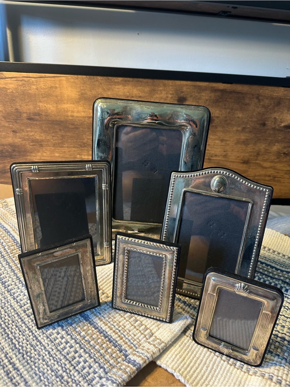 Vintage Brass-Tone Picture Frame Set of 6/ Black Velvet Backs/ Art Deco See Des.